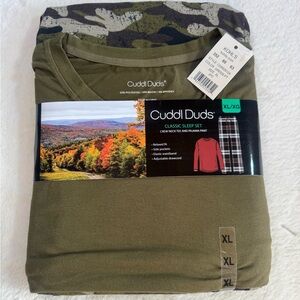 Cuddl Duds Classic Sleep Set Mens XL Green Camo Top & Bottom PJ Pants Relaxed